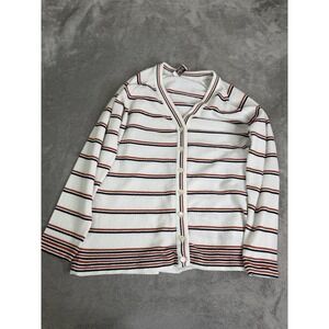 Vintage 60s Talbott Traveler Cardigan Sweater Women's Size Large White Striped